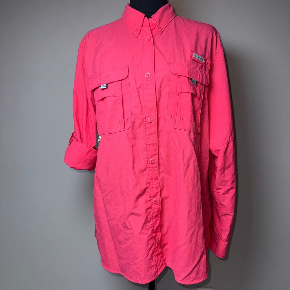 Columbia PFG Bahama II Fishing Shirt Hot Pink/Coral Long Sleeve No Tag ~Womens L